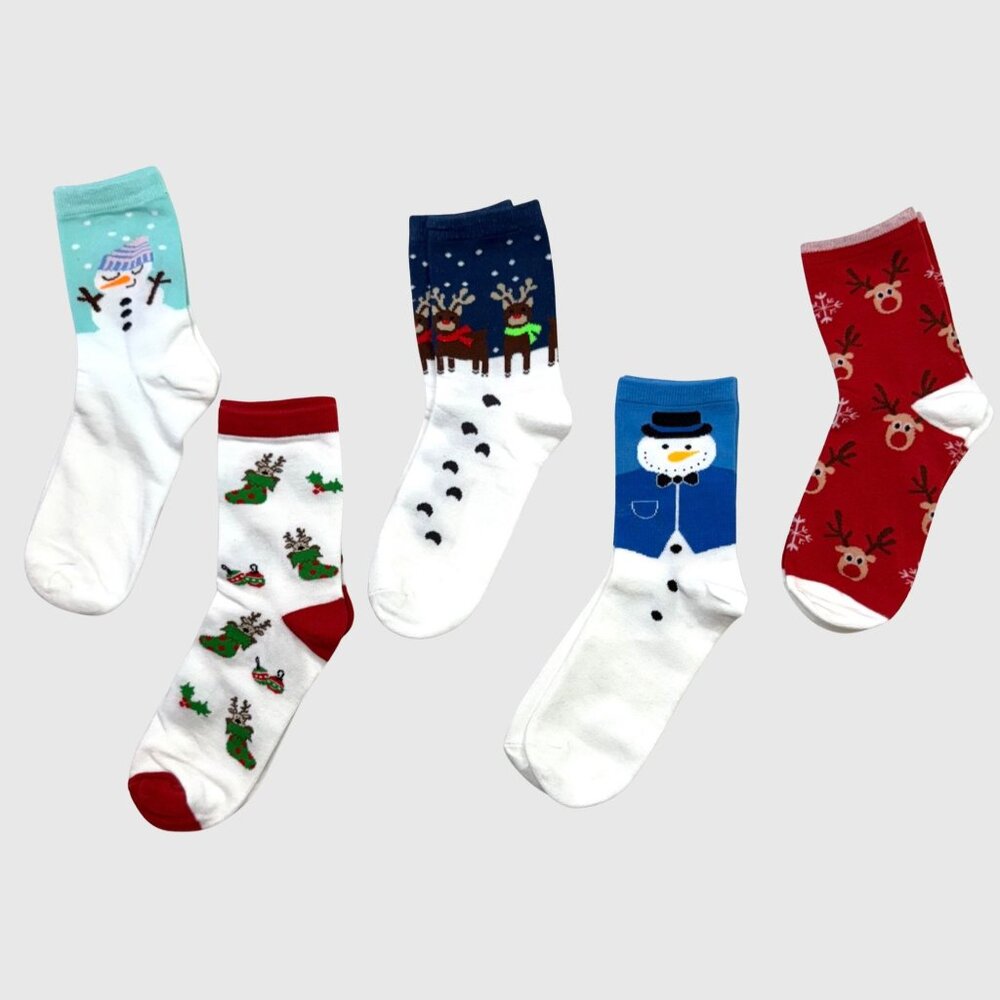 Christmas Holiday Womens Socks One Size 5 Pair Festive Winter Bundle Cozy Set